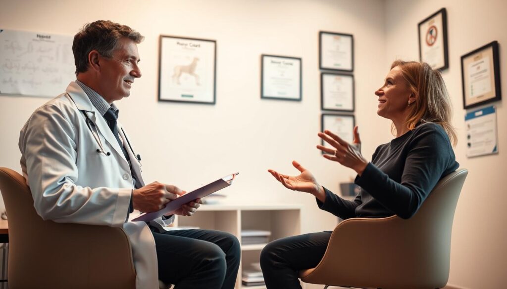 Discussing health concerns with doctor Discussing health concerns with doctor