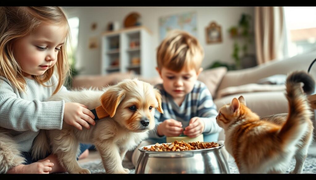 Kids helping with pet care tasks Kids helping with pet care tasks