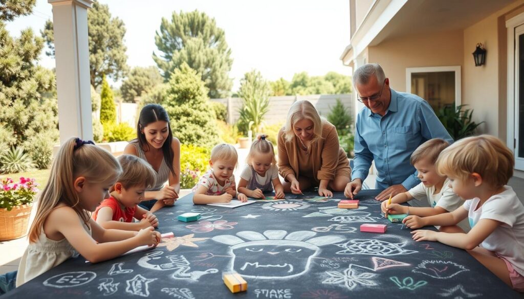 family fun with chalk art on patio family fun with chalk art on patio