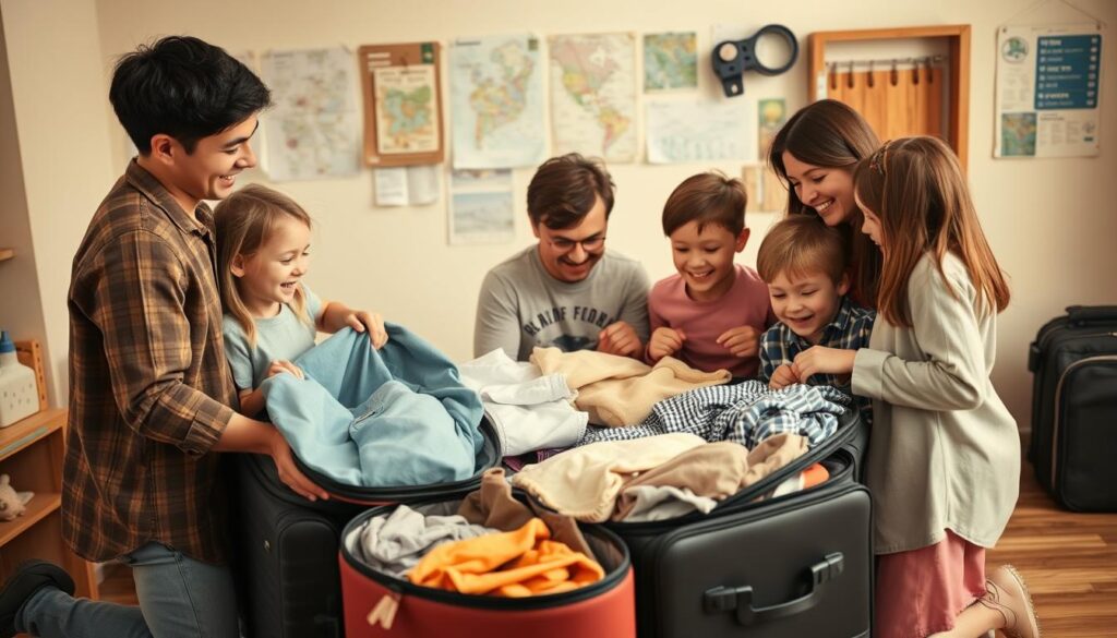 family packing together family packing together