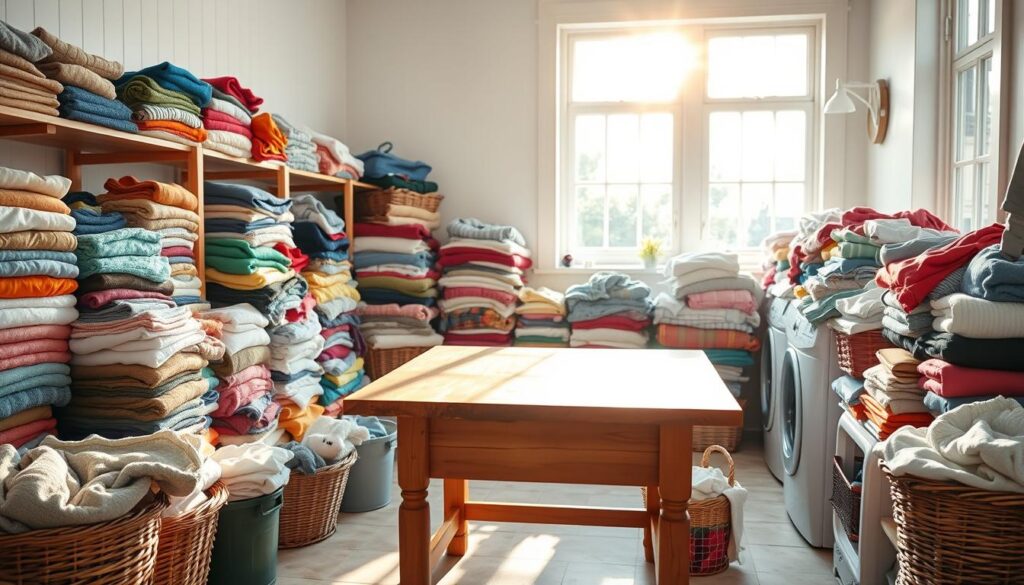 sorting laundry